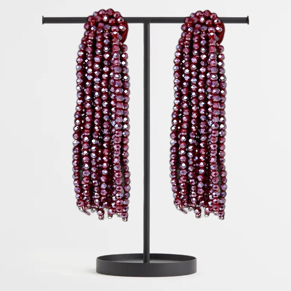 NEW Sparkling Glass Beaded Siam Purple Cascade Tassel Earrings Anthropologie - Picture 5 of 5